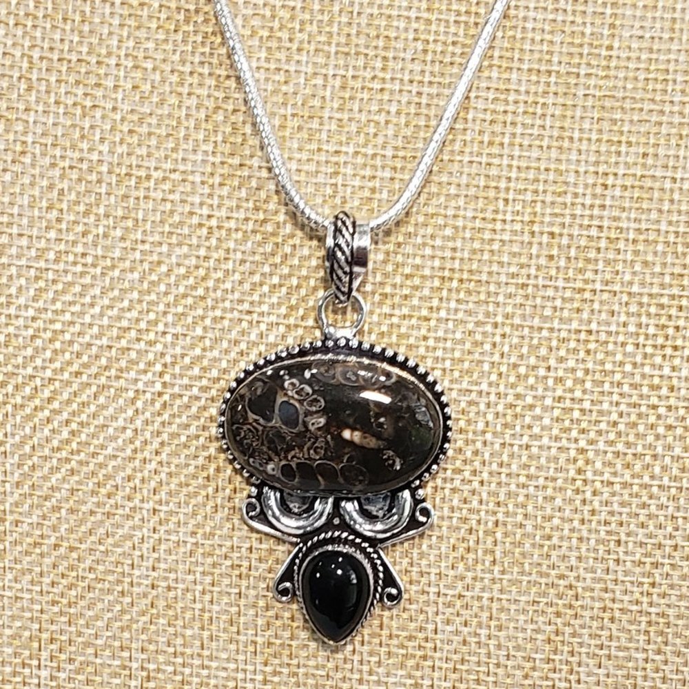 Jasper necklace, 925 silver turtella jasper black onyx pendant necklace